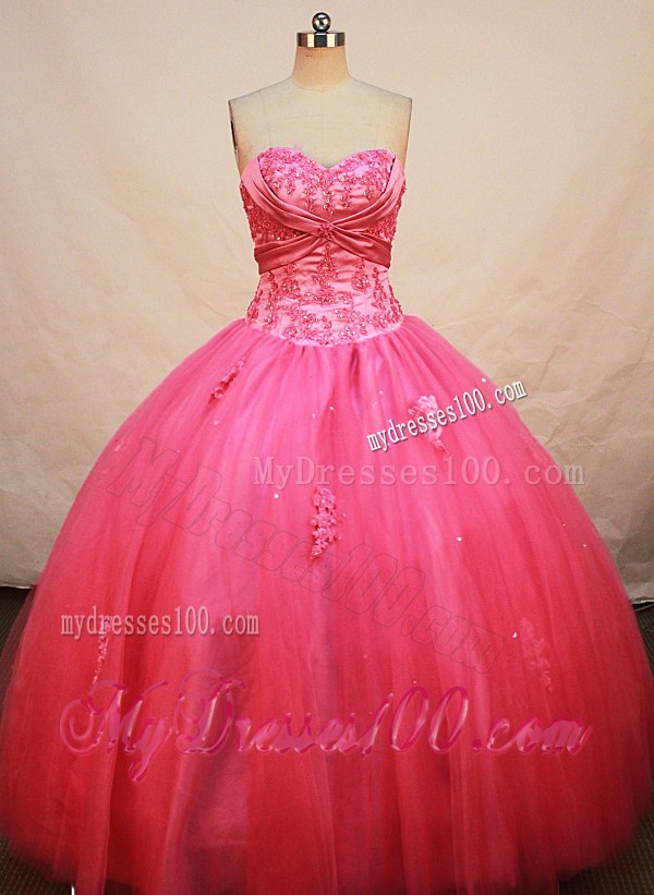 Sweetheart Floor-length Lace-up Corset Hot Pink Sweet 15 Dress